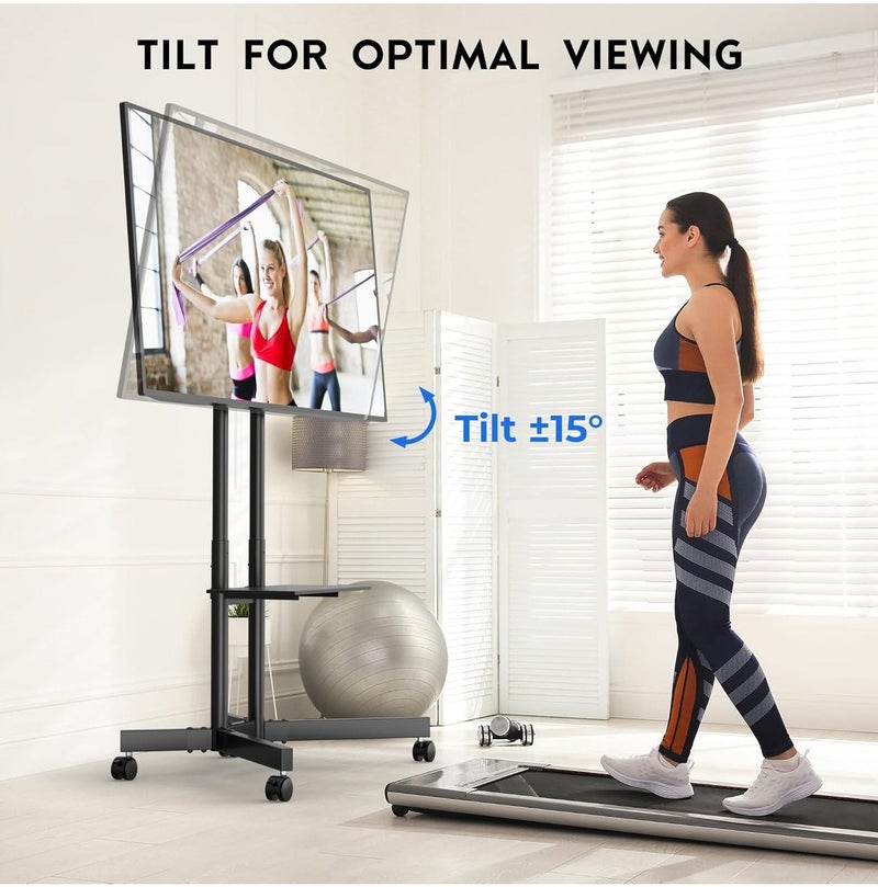 COOLHAWK Mobile TV Stand for 32 to 65 inch TVs | Fits 35 43 50 55 60 65 inch Screen | Heavy-Duty TV Stand with Wheels & Shelf | Adjustable Height | Supports 50Kg Max VESA 600x400 for Majlis, Living Room - Image 5